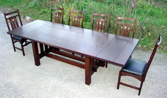 Shown with both leaves inserted, seats ten.  Larger or smaller tables available, various woods such as Cherry, Walnut and Mahogany available in addition to Oak.